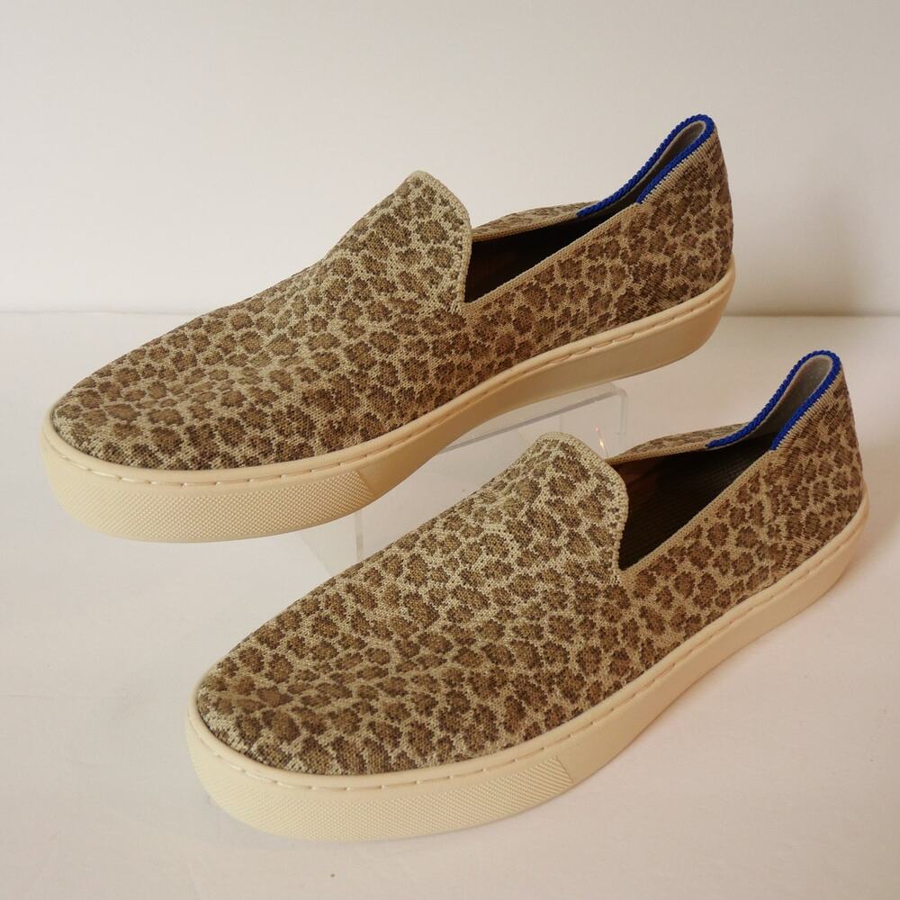 Rothy's Women's 7 Slip On Sneaker Latte Leopard Print Cream Tan NEW